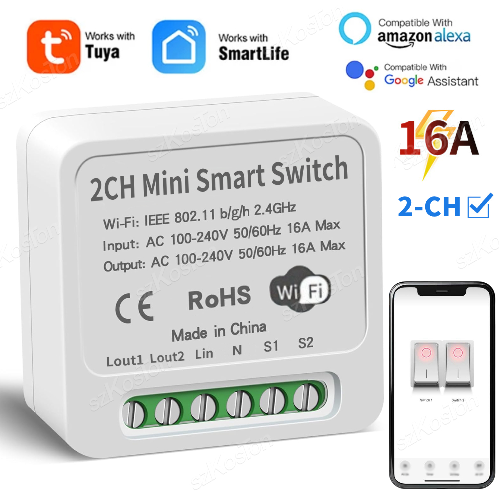 Smart Home Google - 16A Tuya WiFi وحدة تبديل ذكية