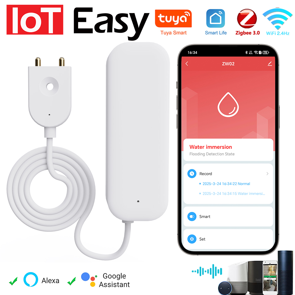 Smart Home Setup - Tuya WiFi زيجبي استشعار المياه تسرب