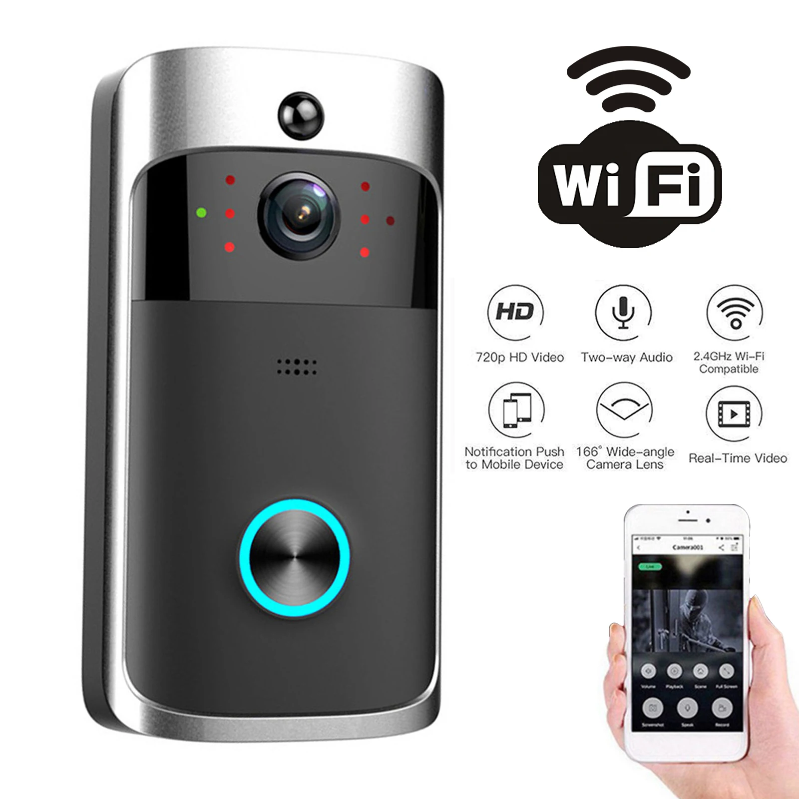 جرس باب فيديو لاسلكي V5 ، واي  - مراجعة Smart Home Video Doorbell Enhanced Security With Smart Doorbell وسعره